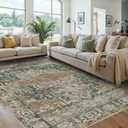 6x9 Area Rugs for Living Room Bedroom, Large Washable Rug, Green Vintage Floral Boho Style, Non Slip & Low Pile Carpet for Indoor Dining Room, Dorm and Kids Room(Green 6x9ft)