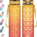 Enerbone 32 oz Drinking Water Bottle with Times to Drink and Straw, Motivational with Carrying Strap, Leakproof BPA & Toxic Free, Ensure You Drink Enough Water for Fitness Gym Outdoor (Yellow Red)
