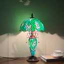 Tiffany Lamp Green Wisteria Stained Glass Table Lamp 3-Lights | Antique Style Nightstand Bedside Reading Light Nightlight for Living Room Bedroom Study Office W12" x H23"