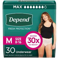 Depend Fresh Protection Adult Diapers, Incontinence Underwear for Women, Disposable, Maximum, Medium, Blush, 30 Count 