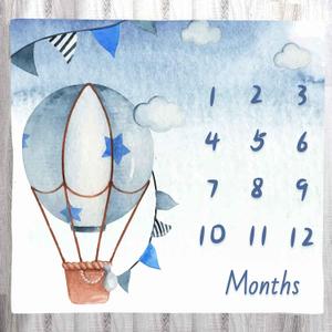 Blue Baby Monthly Milestone Blanket, Cartoon Hot Air Balloon Star Newborn Photo Blanket, 48x40 Inches