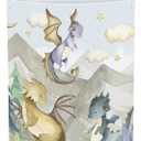 Clastyle 45L Kids Cute Dragon Nursery Hamper Mountain Tree Dirty Clothes Collapsible Laundry Basket Round Cloud Toys Storage Basket with Drawstring
