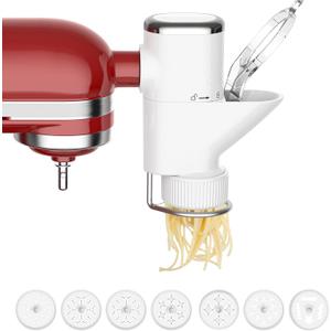 Gourmet Pasta Press Attachment for KitchenAid Stand Mixers, Pasta Attachment for Kitchen Aid Mixer Attachments with 7 Interchangeable Pasta Plates, Pasta Maker by HOZODO (White)