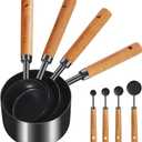 8-Piece Food-Grade Measuring Cups and Spoons Set, Nonstick Black Kitchen Measure Set with Non-Slip Wooden Handle, Engraved US & Metric Markings for Cooking & Baking