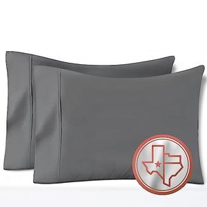 TEXAS LINEN CO. 100% Egyptian Cotton Pillow Cases Set of 2, 600 Thread Count Dark Grey Standard/Queen Pillowcase for Sleeping, Soft, Silky Sateen Bed Pillow Cover, Extra Long Staple Pillowcases white