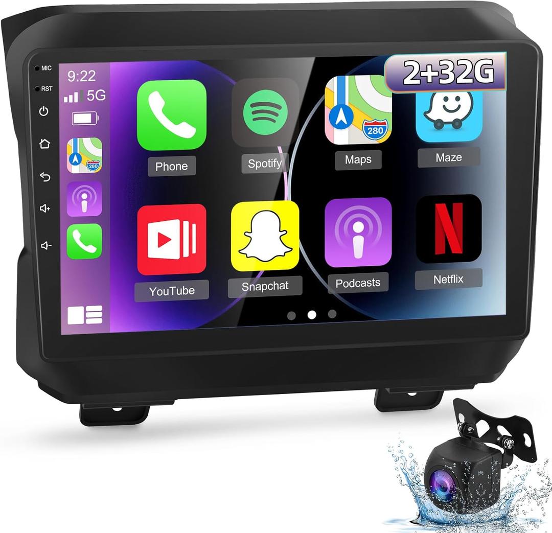 [2+32G] NHOPEEW Android 13 Car Stereo for for Jeep Wrangler JL 2018-2021 / Gladiator JT 2020-2021 - Apple Carplay and Android Auto, 9 inch Touchscreen Radio with AHD Backup Camera/Mic/DSP