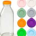 Glass Milk Bottle Caps,48mm Diameter Replacement Bottle Lid,Reusable Silicone Milk Bottle Lids Compatible with Stanpac, Libbey,Colored Caps Covers for Jars (8pc)