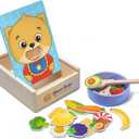 Bimi Boo Wooden Feeding Toy - Montessori Pretend Play Food Set for Toddlers 1-4+ - Fine Motor Skills Scooping Toy for Kids (27 Various Foods, a Spoon, Bowl)