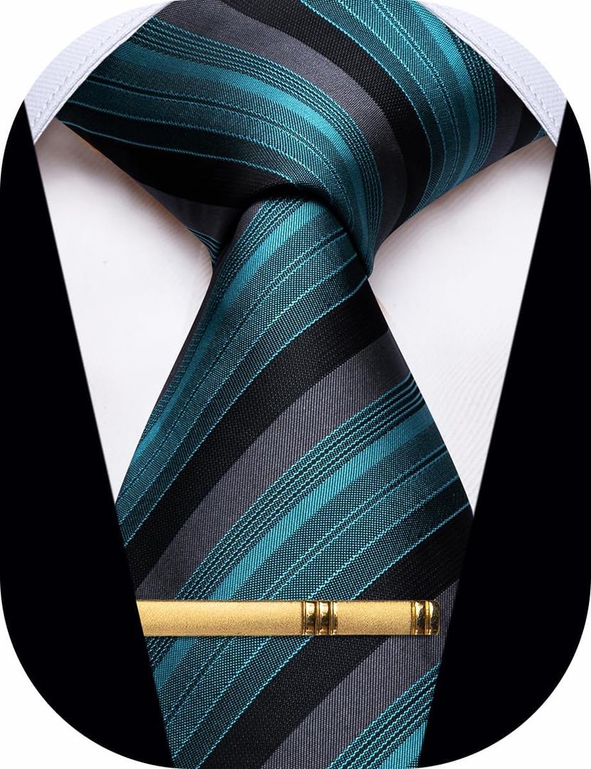 Men's Neckties Striped Tie and Plaid Neckties for Men Woven Silk Tie Gold Tie Clip Set