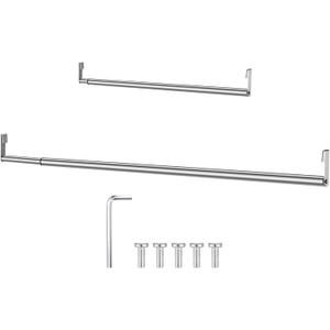Threehoney Expandable Closet Rod for Wire Shelf Hanging Clothes Adjustable Heavy Duty Closet Hanging Rod Extender Heavy Duty Hanger Bar Metal Poles for Wardrobes Hanger, 1 Pack (24-41 Inch,Silver)