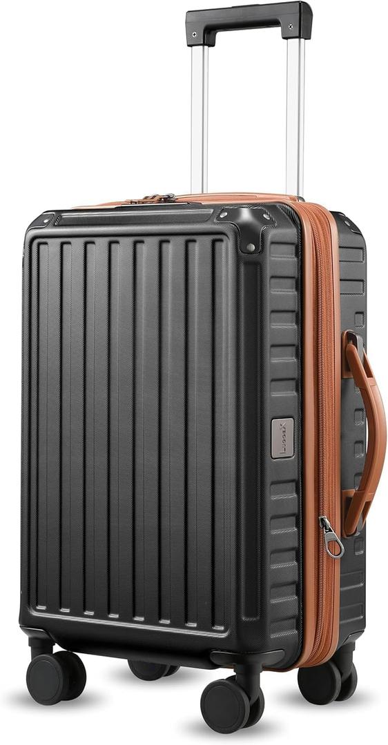LUGGEX Carry On Luggage 22x14x9 Airline Approved, PC Expandable Hard Shell Suitcases with Spinner Wheels, 20 Inch, Brown Black