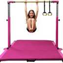 Gymnastic Kip Bar,Kids Girls Junior Ages 3-15,3' to 5' Adjustable Height,Home Gym Equipment,Home Training,1-4 Levels,260lbs Weight Capacity, DARK PINK