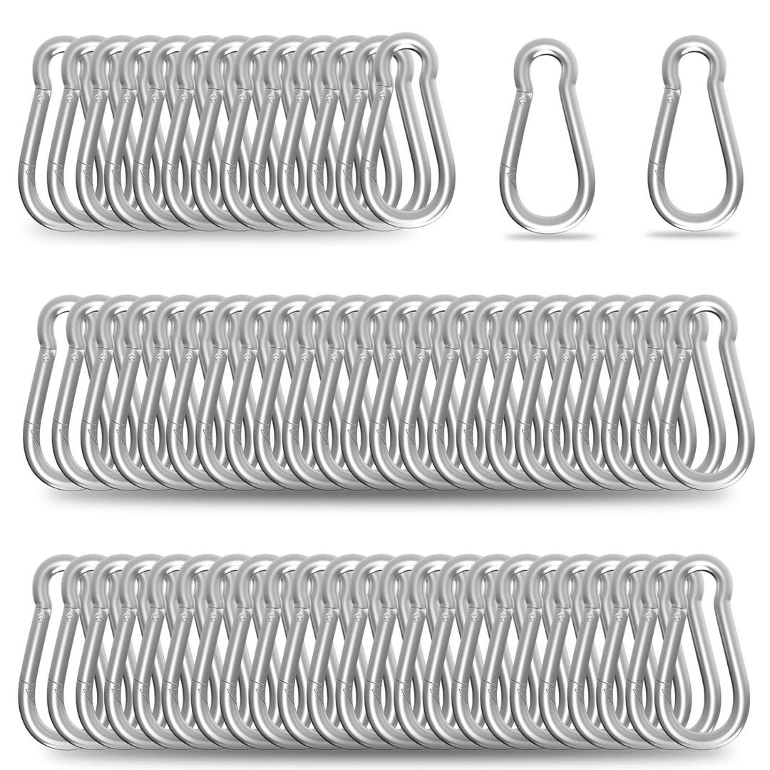 200-Pack M5 Carabiners Clip Heavy Duty Spring Snap Hook, 2Inch Galvanized Steel Carabiner, Safety Quick Links Snap Hooks, Spring Clips for Swing Hammock Camping Keychain Outdoor