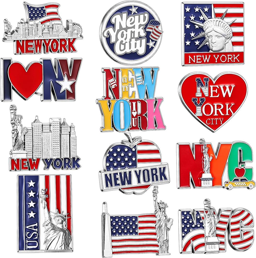 Konohan 12 Pcs New York Magnets for Refrigerator Metal NYC Fridge Magnet Magnetic New York Souvenirs USA Souvenirs Gifts Magnetic NYC Refrigerator Stickers, USA Flag, Statue of Liberty