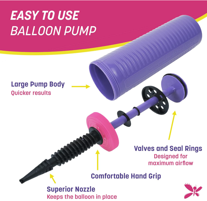 Balloon Pump Hand Held, Inflator Air Pump for Balloons - 2Way Dual Action, 4 Pack