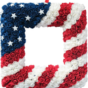 18 Inch Patriotic Red White Blue Large Square Shape Flower Wreath for Front Door, Forth of July American Flag Color Soft Touch Floral Wreath for Indoor and Outdoor, Independence Day Home Decor