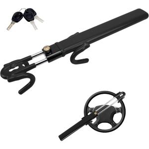 Wheel Lock Anti-Theft Car Device, Heavy Duty Vehicle Security Lock,Two Hooks Car Steering Lock Adjustable with 3keys for SUV (Black)