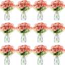 Zeyune 37 Pack Artificial Peonies Flowers with Bud Vase Bulk 24 Bundles Silk Peonies Bouquets 12 Plastic Clear Vase with 1 Rope Fake Flowers for Table Centerpiece Vases(Coffee,Perfume)