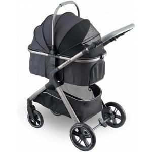 Pet Stroller for Small Medium Dogs, Cat Carriage Travel System Four Wheel Dog Stroller with Carrier, Zipperless Entry/Cup Holder/Storage Basket (Silver)