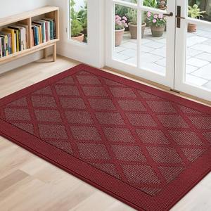COSY HOMEER Non-Slip Door Mat 32"x48", Entryway Rugs Low Profile Absorbent Dirt Trapper Doormat for Front Entrance, Washable Polypropylene Entry Mat (Red)