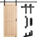 Signstek 8FT Sliding Barn Door Hardware Kit Heavy Duty with Door Hook, Adjustable Floor Guide and 2 Handles -Easy to Install, Smoothly and Quietly, Fit 1 3/8-1 3/4" Thickness -Black, I Shape Hanger
