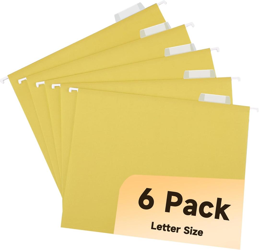 2 x Colored File Folders,6 Pack Yellow Letter Size Hanging File Folders with 1/5-Cut Tabs,Ideal for Home and Office Organization and Papers Classification