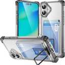 Wallet Case for iPhone 16 6.1 inch with Card Holder Slot Built-in Kickstand Stand Shockproof Slim Hard Back Cover Soft TPU Bumper Translucent Black