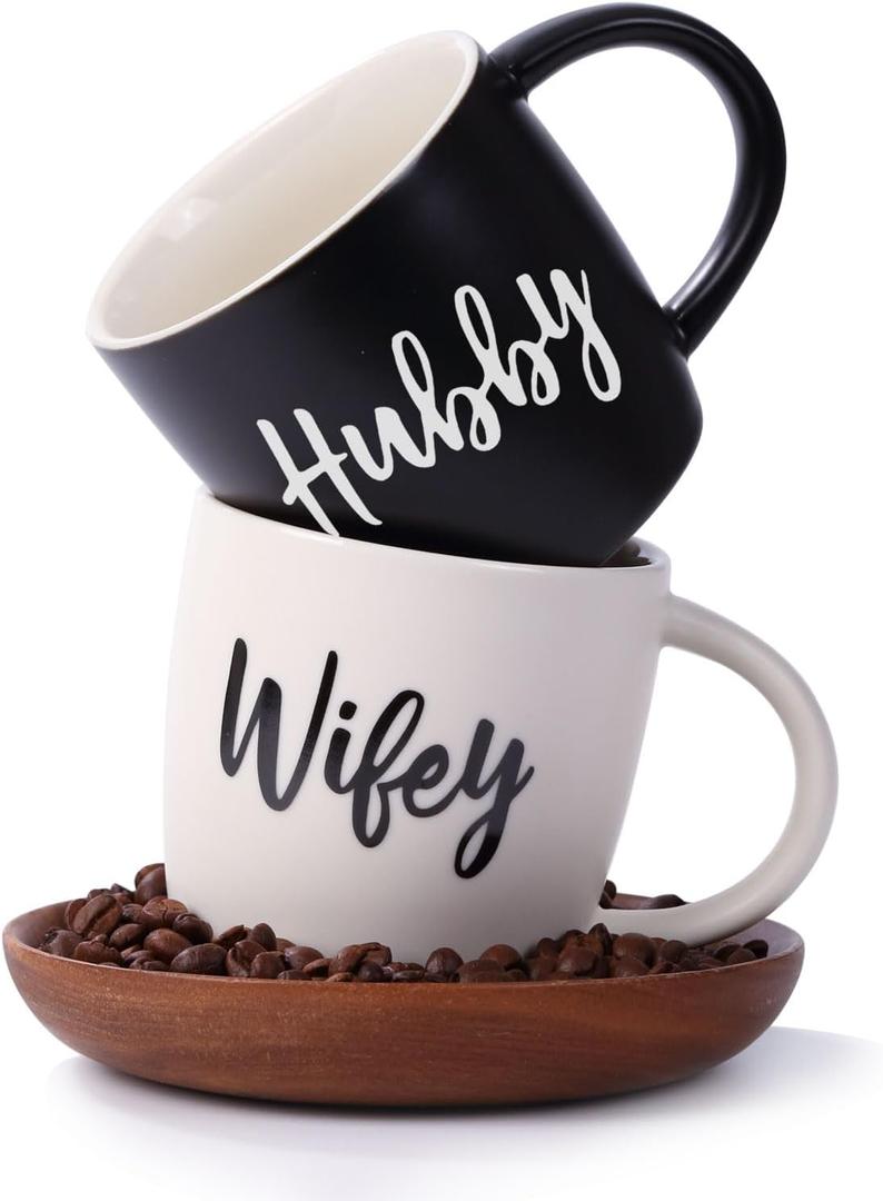 Wedding Gifts for Couples,Hubby & Wifey Wedding Coffee Cup Set,Bridal Shower Gifts for Bride and Groom, Newly-Married Anniversary for Him/HerMr and Mrs Gift