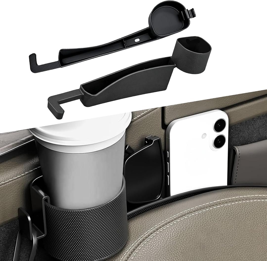 Car Seat Gap Filler with Holder and Hook, Car Seat Accessories Interior, Gap Plug with Storage Slot, Car Organizer Fit Sedan SUV Truck, Black (Black)