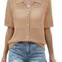 AKEWEI Womens Spring Summer Cardigans Women Collared Short Sleeve Sweater Shirts Knit Beach Cover Up Tops (Large, Dark Apricot)