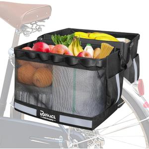 RAYMACE 2Pack Bike Grocery Panniers for Bicycles and Ebikes,Bike Rack Bags with Reflective Spots and Side Pockets,Folding Bike Basket Fits for Most Rear Racks (Black)