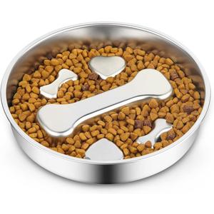 Slow Feeder Dog Bowls8.2-inch Diameter Dog Slow Feeder Bowl304 Stainless Steel Heavy Duty with Non-Slip Rubber Base2Cups Capacity for Medium & Large Dogs to Slow Down Eating