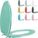 Elongated Toilet Seat Wood Toilet Seat Prevent Shifting with Zinc Alloy Hinges American Standard Size Toilet Seat Easy to Install also Easy to Clean(Elongated,Sparkling Turquoise)