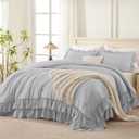 Andency Light Gray Comforter Set Queen Size, Lightweight Fluffy Farmhouse Ruffle Bedding Set, Soft Microfiber All Season Shabby Chic Bed Comforter Set 3 Pieces(1 Comforter 2 Pillowcases) (Queen (90"x90"))