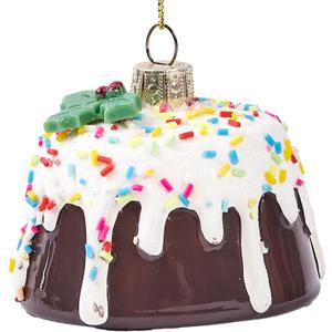 2 x 3D Glass Ornaments for Christmas Tree - Chocolate Cake Christmas Tree Decorations for Xmas Home Decor Outdoor Window Centerpiece