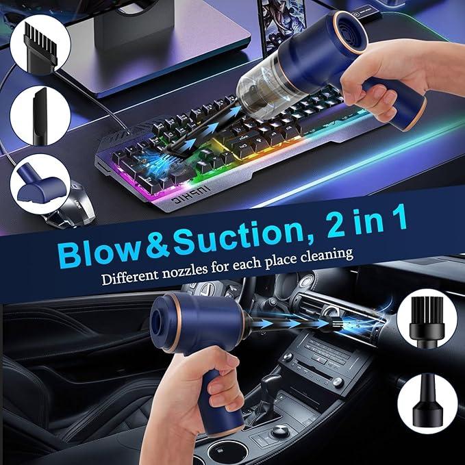 KMM Handheld Car Vacuum Cleaner, 9000Pa Vacuum Cleaner and Air Duster, 120W High Power Hand Held Vacuum with LED Light and Multi-Nozzles for Car, Home, Office, Pet (Blue)