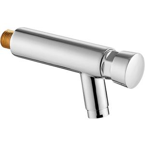 Wall-Mounted One Hole Auto Closing Water Saver Cold Tap Copper Public Lavatory Press Delay Faucet Kitchen Bathroom Garden Patio Sink Faucets, Polished Chrome