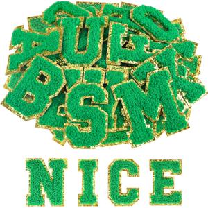 ASTARON 26 Pcs Self Adhesive Letter Patches Chenille Letters Stickers, A-Z Embroidered Applique Patches Alphabet Cloth Patch for Clothes, Bags, Hat, Phone Case, DIY Accessories (Dark Green)