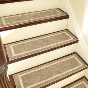 COSY HOMEER Soft Stair Treads 15pcs Non-Slip Carpet Mat 28inX9in Indoor Stair Runners for Wooden Steps,Stair Rugs for Kids and Dogs, 100% Polyester TPE Backing Beige