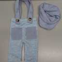 Newborn Photography Props, 2-PCs Baby Boy Photoshoot Outfit with Suspender Pants and Beret for 0-3 Months Old Babies (Light Blue)