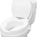Mobility Raised Toilet Seat with Lid for Elderly 4" High, Fits Round and Elongated up to 15" Wide, Commode Seat with Sturdy Brackets, Medical Aid