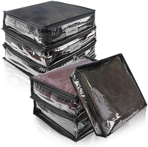 Heonay Clear Zippered Storage Bags Plastic Sweater Storage Bags with Zipper 5 Packs Clothing Organizer for Blankets Linen Sweater Bed Sheet Quilt Clothes Pillow (15.7 x 13.8 x 3.9 Inch, Black)