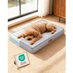 OhGeni Orthopedic Waterproof Dog Bed for Small Dogs, Machine-Washable Removable Cover in Easy-Clean Fabric, High Density Foam & Easy-Carry Handle, Suitable for Crate, 24 inch (Gray) (24" x 16" x 3" (For Sprawling))