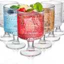 ZOOFOX Set of 6 Romantic Vintage Goblet Glasses, 8 oz Embossed Short Stem Glasses, Hobnail Drinking Glasses Set for Juice, Cocktail, Party, Bar