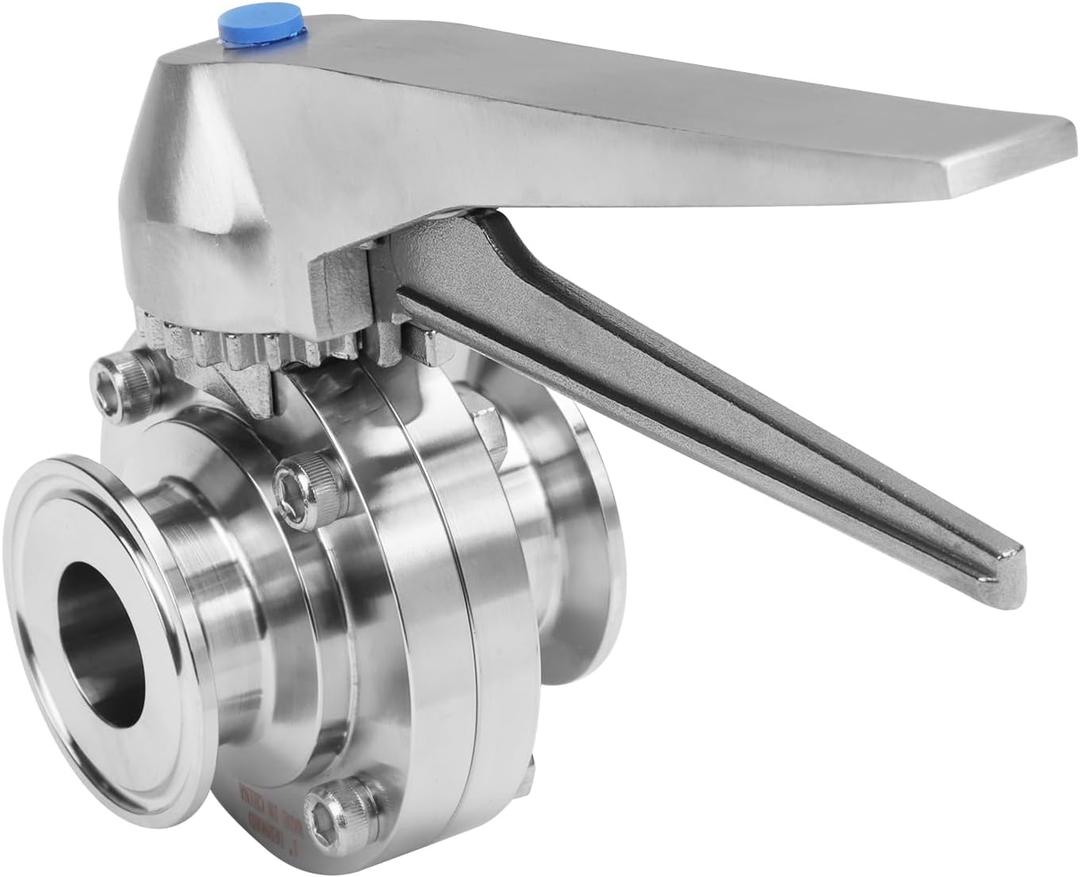 DERNORD 1.5 Inch Tri Clamp Butterfly Valve with Trigger Handle Stainless Steel 304 Tri Clamp Clover (1 Inch Tube OD)