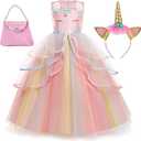 Chektin Unicorn Dress for Girls Tutu Dress Unicorn Costume Pageant Princess with Unicorn Headband & Satin Sash 150