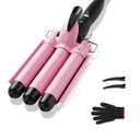 TOP4EVER 3 Barrel Curling Iron, 1 inch Crimper Hair Tool,Crimping Waver for Women Beach Waves with Two Temperature Settings, Pink