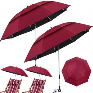 Nuanchu 2 Pcs 49" Double Canopy Beach Umbrellas with Clamp Upf50+ Beach Chair Umbrella with Clip 360 Adjustable Portable Outdoor Wheelchair Patio Golf Carts Camping Stroller Fishing