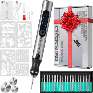 BLUVALL Electric Engraving Pen, 37 Bits Cordless Rotary Tool for Jewelry Metal Glass Wood, DIY Craft Kit with Gift Box (Standard Packaging)
