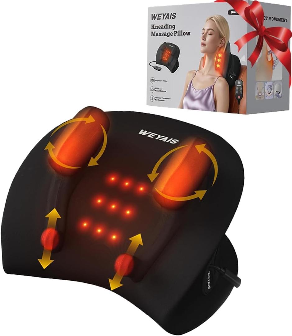 Weyais Neck Massager Pillow, Neck and Shoulder Relaxer with Heat, 3 Modes and Strengths, Neck Massager for Pain Relief Deep Tissue, Remote Control, Gifts for Mom Dad Friends, Black01